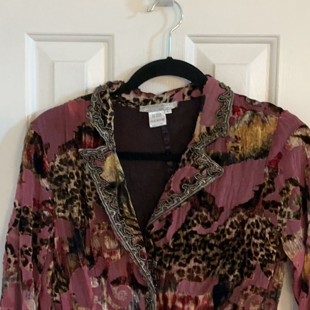 Alberto Makali Multicolor Mixed-Print Velvet-Trim & Beaded Jacket - Picture 2 of 15